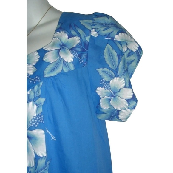 Vintage 80's Kalena Fashions Of Hawaii Dress Flower Blue MuMu Hibiscus Vacation - Picture 7 of 14